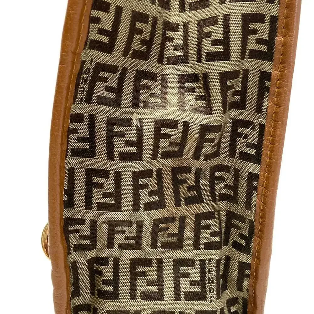 Fendi Zucchino Tote Bag 8BH170 Dark Brown Beige Brown Jacquard Leather Women's